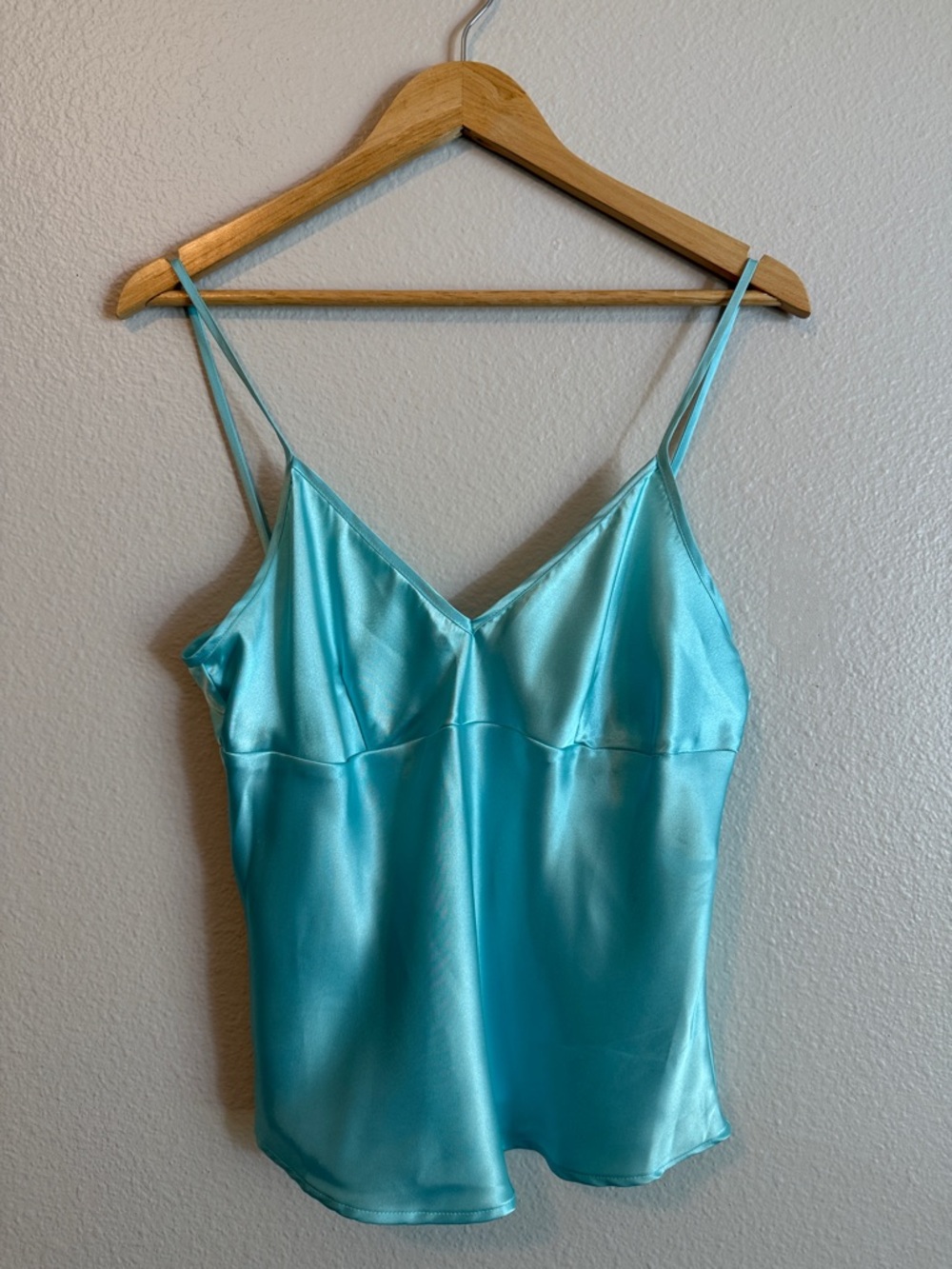 Blue Satin Cami Top Aqua Teal Y2K Coquette Tank 12  Party Chic Nicole Miller